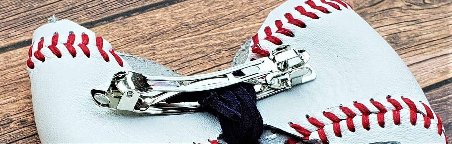 Baseball Hair Bow, Girls Hair Clip, Real Baseball Bow