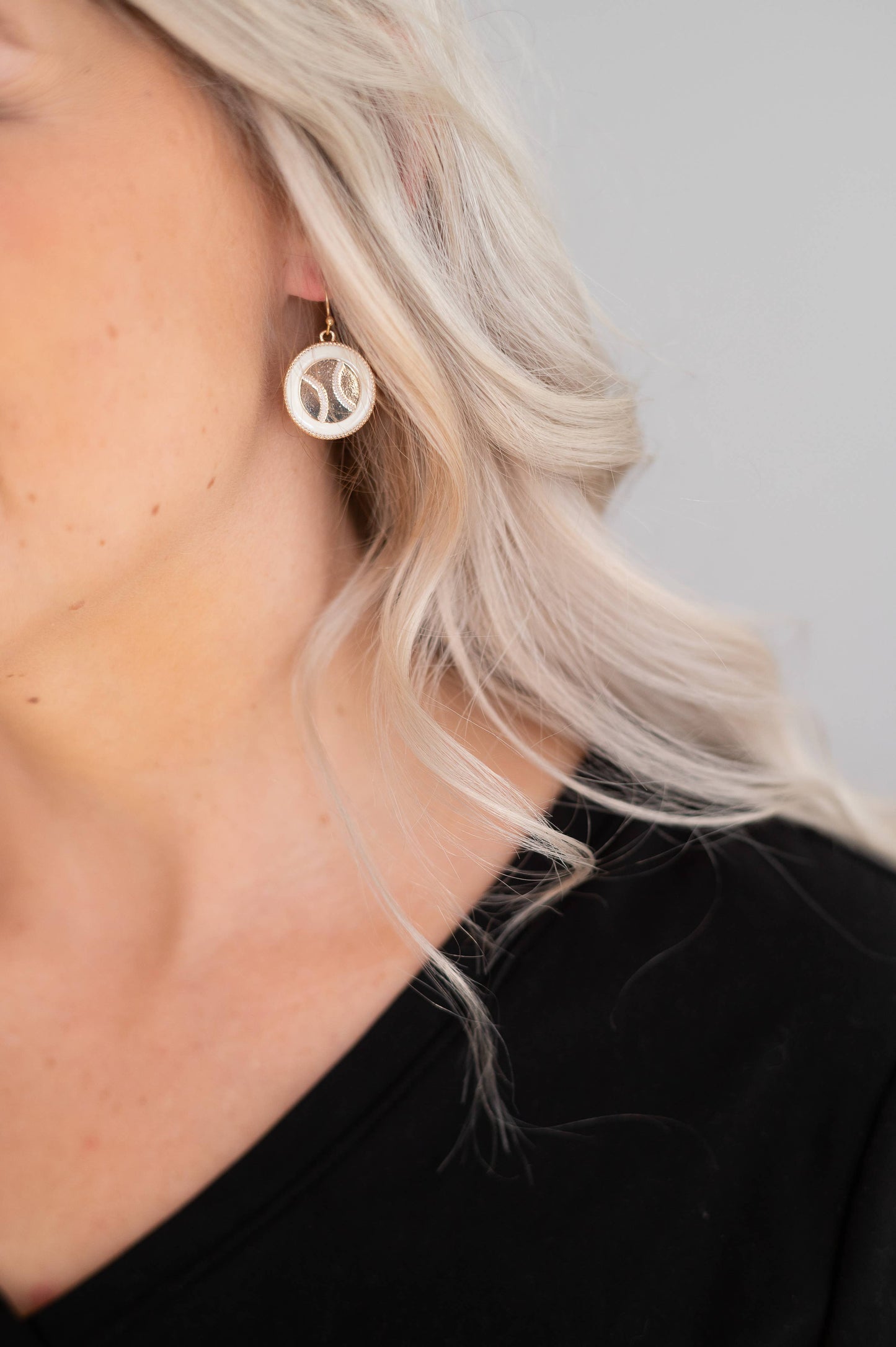 White Baseball Earrings