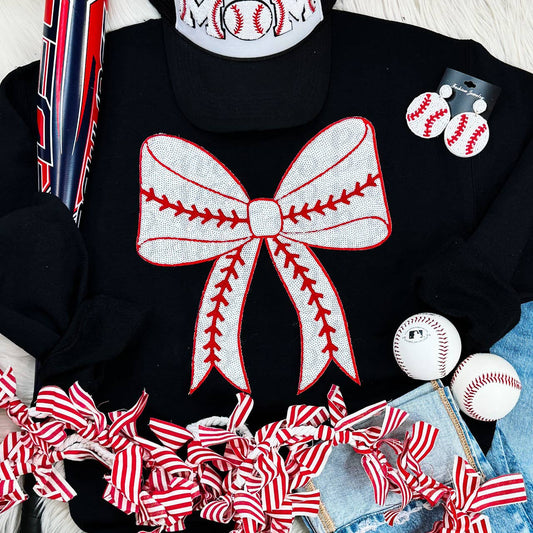 Sequins Baseball Bow Patch Sweatshirt
