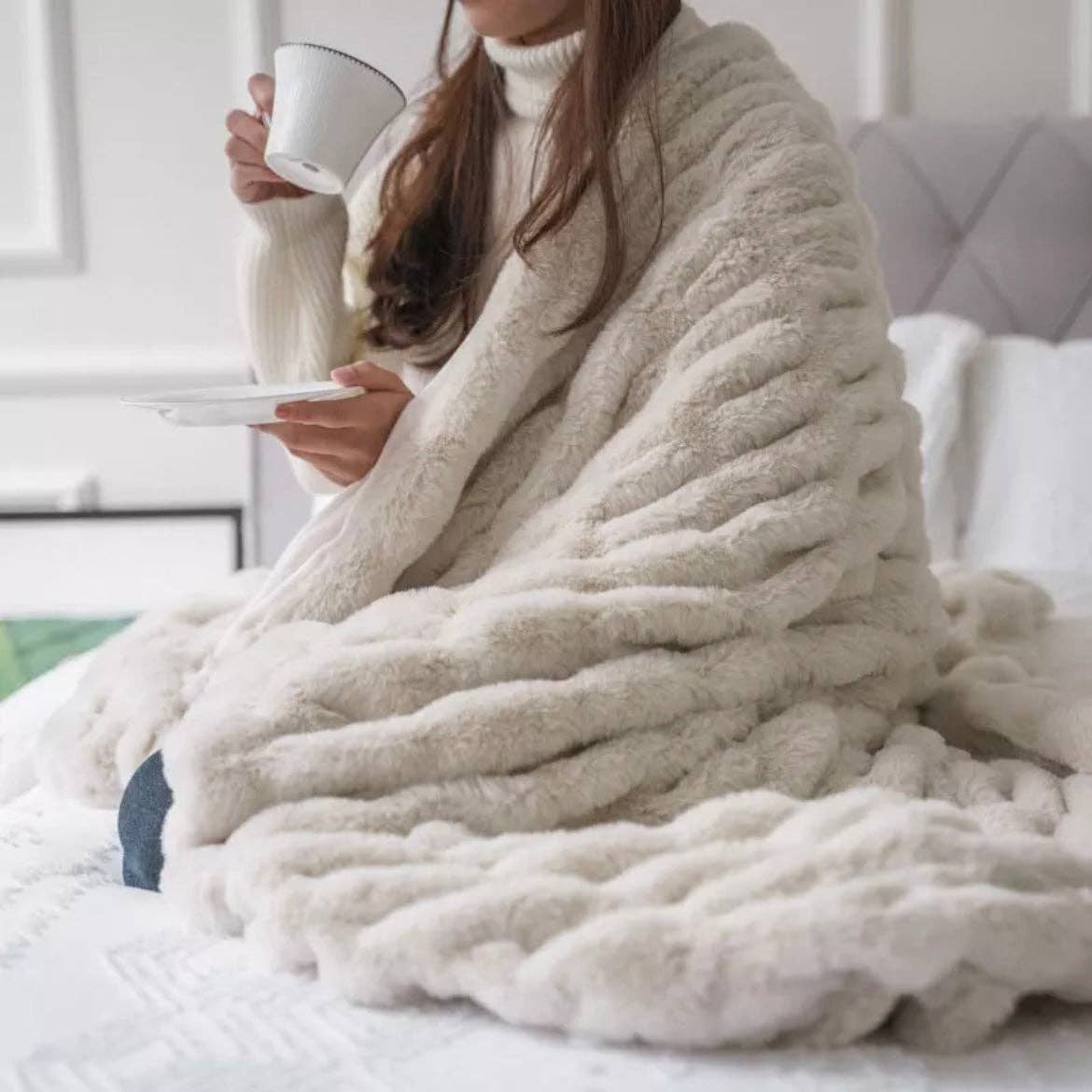 Soft Ruched Faux Fur Throw- Multiple Colors
