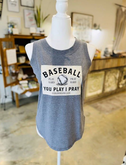 Baseball Mom Tank | Pray Hard Patch | Sports Mom Tee