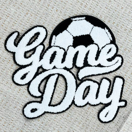 Soccer White Game Day Chenille Patch